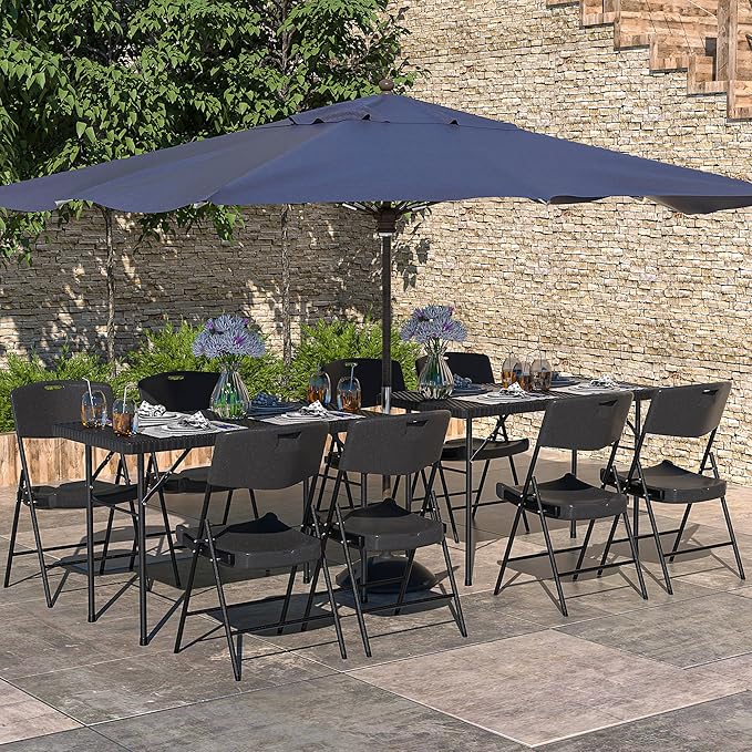 VECELO 4 Pack Folding Chairs, Indoor/Outdoor Use Plastic Seat with Steel Frame, for Events, Office, Wedding, Party, Stackable & Portable, Matte Black