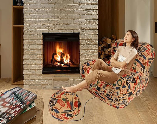 Bean Bag Chair - Memory Foam Bean Bag Chair for Adults, Comfy High-Resilience Single Sofa, Small Space Floor Chair, Chaise Lounge for Living Room, Bedroom (Cartoon, Ball)