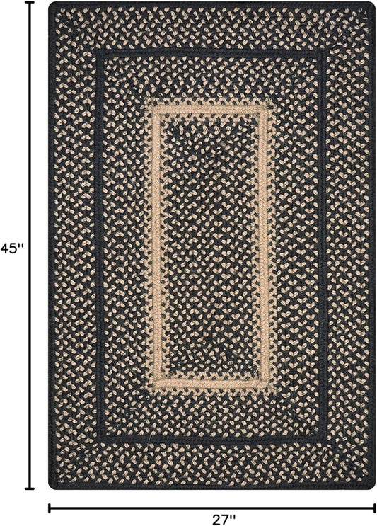 Manchester Black Small Braided Rug, Jute, 27x45 Rectangle - Perfect Country Primitive Decor for Entryway, Bathroom, Everywhere