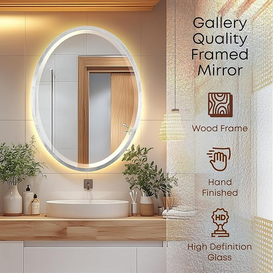 OVALCREST - Oval Wooden Beveled Wall Mirror for Home Decor, Bathroom, Vanity, Bedroom, Living Room, Hallway - London Style (Silver Leaf with Brown Antique) 21.1 x 25.1