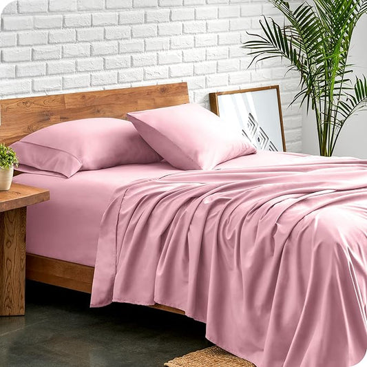 Bare Home Full XL Sheet Set - Luxury 1800 Ultra-Soft Microfiber Full Extra Long Bed Sheets - Double Brushed - Deep Pockets - Easy Fit - 4 Piece Set - Bedding Sheets & Pillowcases (Full XL, Light Pink)