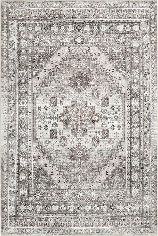 zesthome 3x5 Area Rug Ultra Soft Washable Rug, Non Slip Area Rug Indoor Entrance, Stain Resistant Rugs for Living Room Bedroom Vintage Home Decor (Brown/Beige,3'x5')