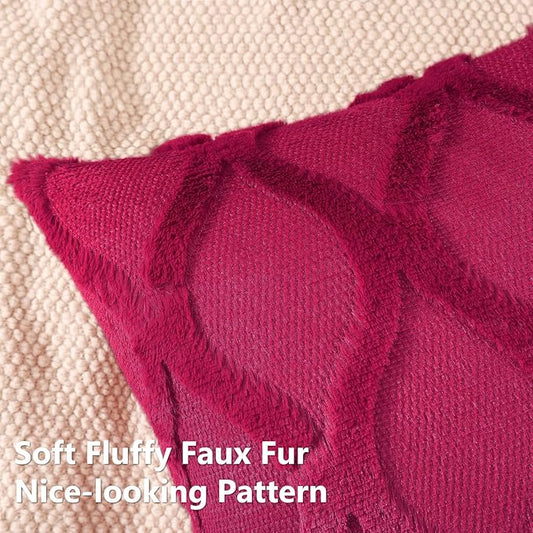 decorUhome Throw Pillow Covers 24x24 Inch Set of 2, Soft Plush Faux Fur Wool Burgundy Couch Pillow Covers, Decorative Neutral Pillow Cases for Bed Sofa Living Room Home Decor