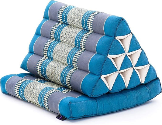 Leewadee 1-Fold Mat with Triangle Cushion – Comfortable TV Pillow, Foldable Mattress with Cushion Made of Kapok, 30 x 20 inches, Light Blue