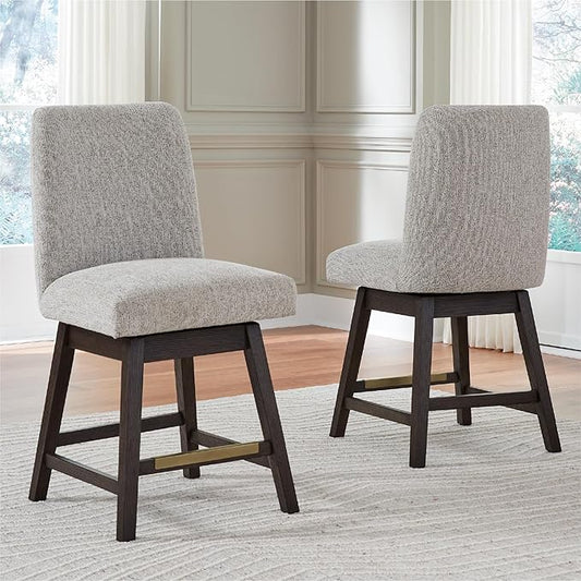 Signature Design by Ashley Burkhaus Urban Counter Height Upholstered Swivel Bar Stool with Footrest, Set of 2, Beige & Dark Brown