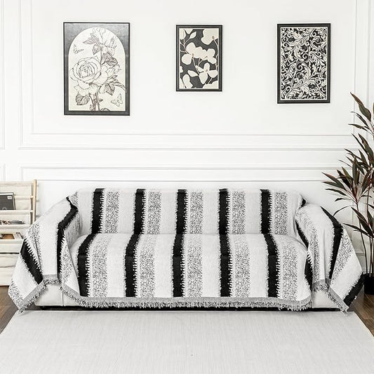 MYSKY HOME Boho Sofa Covers, Couch Covers for 2 Cushion Couch Sofa, Chenille L Shape Sectional Couch Cover- Pet-Friendly, Machine Washable, Sofa Protector for Kid, 71"x118", Black Star Cluster