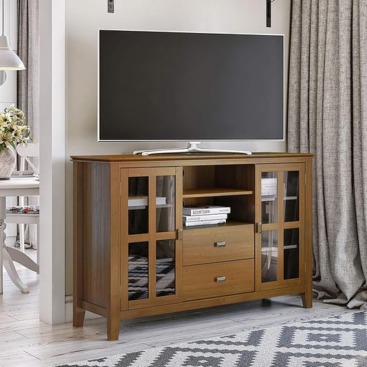 SIMPLIHOME Artisan SOLID WOOD 53 inch Wide Transitional TV Media Stand in Honey Brown For TVs up to 60 inches for the Living Room and Entertainment Center