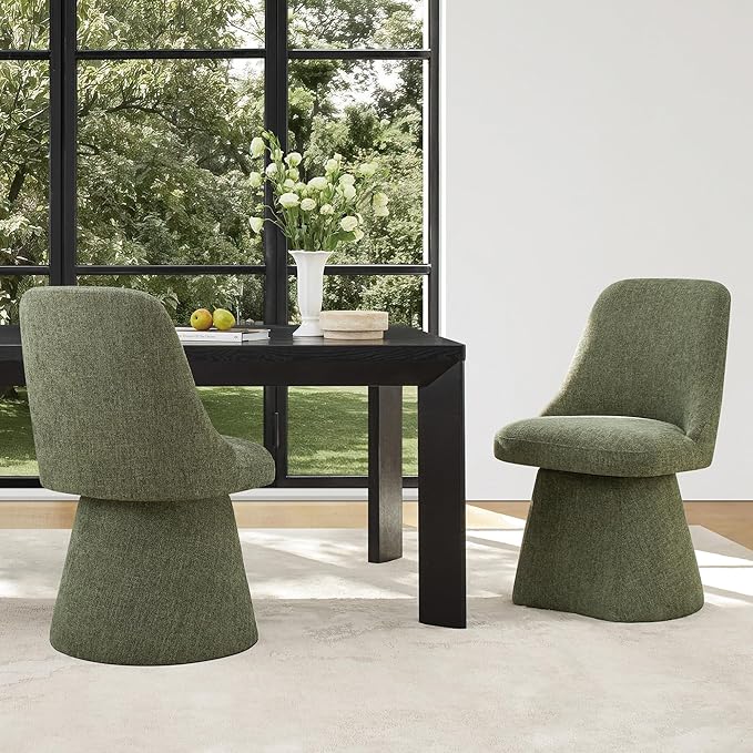 Swivel Dining Chair Mid Century Modern DeskChair High Back Upholstered Linen Fabric SideChair for Kitchen Diningroom Bedroom,Moss Green,4 Box