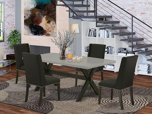East West Furniture X697FL624-5 5 Piece Kitchen Table & Chairs Set Includes a Rectangle Dining Table with X-Legs and 4 Black Linen Fabric Parson Dining Chairs, 40x72 Inch, Multi-Color