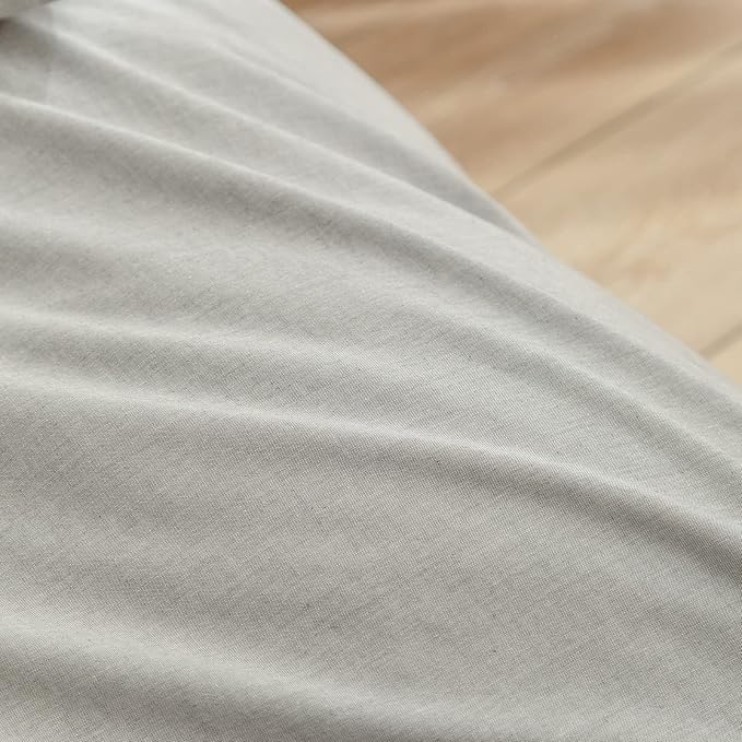 BESTOUCH Duvet Cover Set 100% Washed Cotton Linen Feel Super Soft Comfortable Chic Lightweight 3 PCs Home Bedding Set Solid Light Grey Oversized Queen