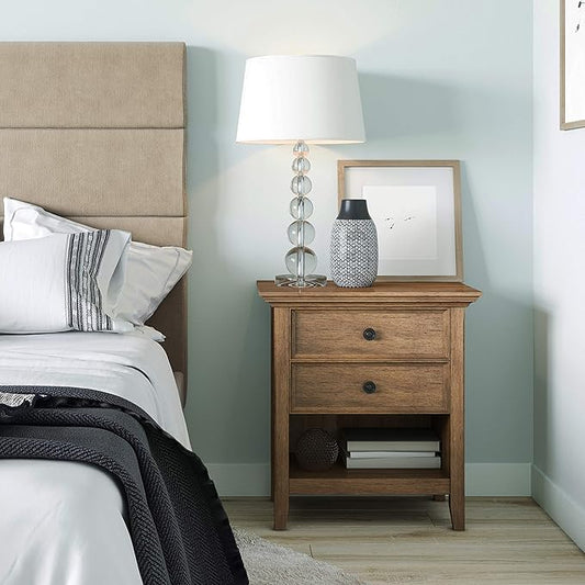 SIMPLIHOME Amherst SOLID WOOD 24 inch Wide Transitional Bedside Nightstand Table in Rustic Natural Aged Brown, for the Living Room and Bedroom