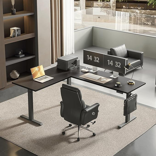 Agilestic Triple Motors 73" x 60" L Shaped Standing Desk, Electric Standing Desk Adjustable Height, Extra Large Desktop Corner Table for Home Office, Gaming Workstation, Splice Board, Black