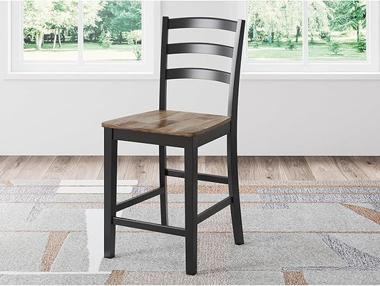 Signature Design by Ashley Wildenauer Farmhouse Armless Ladder Back Counter Height Bar Stool with Footrest, Set of 2, Light Brown & Black