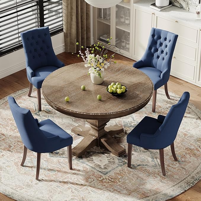 COLAMY Wingback Upholstered Dining Chairs Set of 2, Fabric Dining Room Chairs with Tufted Button, Living Room Chairs for Home Kitchen, Blue