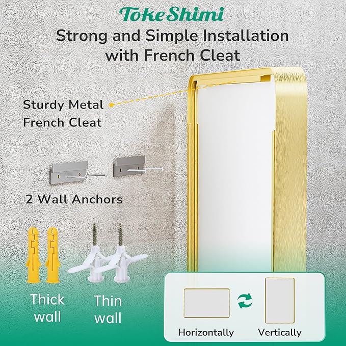 TokeShimi 24x32 Brushed Gold Bathroom Mirror,Bathroom Vanity Mirror with Tempered Glass,Shatterproof Vanity Wall Mirror for Bathroom with Aluminum Frame(Horizontal/Vertical)