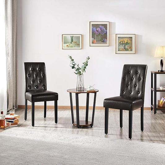 Yaheetech Dining Chairs Set of 4 Modern Style Faux Leather Dining Room Chairs with Solid Wood Legs and Button Tufted Padded for Home Kitchen, Brown
