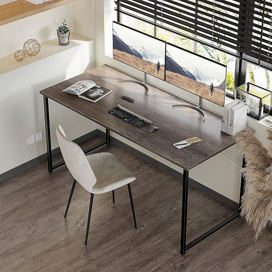 Coleshome 55 Inch Computer Desk, Modern Simple Style Desk for Home Office, Study Student Writing Desk,Grey Oak