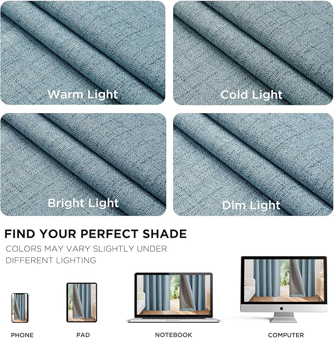 Joydeco 100% Blackout Curtains for Bedroom - Natural Linen Curtains 66" W x 108" L Long, Thermal Insulated 2 Panels Light Blocking Drapes, Rod Pocket & Back Tabs, Darkening Privacy for Living Room