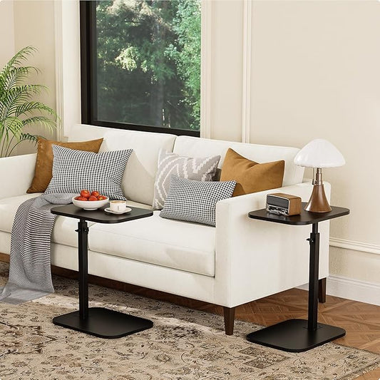 C Shaped End Table, Adjustable Height Couch Side Table, Horizontal 360°Swivel Small Couch Side Tables That Slide Under, C Shaped End Table TV Tray Table for Couch(Black)