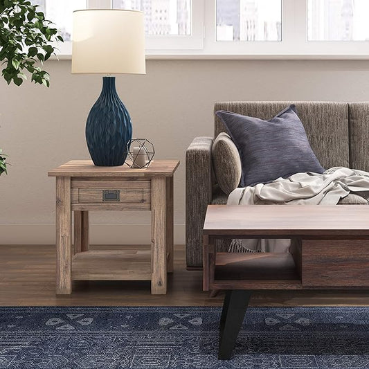 SIMPLIHOME Monroe SOLID ACACIA WOOD 22 inch Wide Square Rustic End Table in Rustic Natural Aged Brown for the Living Room and Bedroom