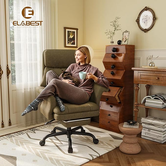 ELABEST C39 Cross Legged Office Chair with Footrest & Convertible Armrests - Pet-Friendly XL Home Desk Chair, Ergonomic Recliner with Lumbar Pillow, Criss Cross Design, Big and Tall Executive Chair