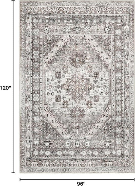 zesthome 8x10 Area Rugs for Living Room,Non-Slip Backing Washable Rugs,Vintage Large Area Rug,Stain Resistant Home Decor Rug (Brown/Beige,8'x10')