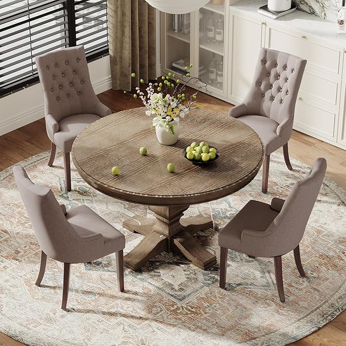 COLAMY Wingback Upholstered Dining Chairs Set of 6, Fabric Side Dining Room Chairs with Tufted Button, Living Room Chairs for Home Kitchen, Taupe