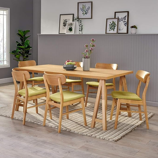 Christopher Knight Home Anthony Mid-Century Modern 7 Piece Dining Set, Green Tea and Natural Oak