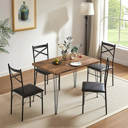 VECELO Kitchen Dining Room Table Set with 4 Chairs for Small Space, Apartment,Metal Steel Frame