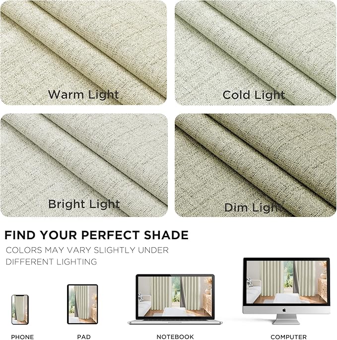 Joydeco 100% Blackout Curtains for Bedroom - Natural Linen Curtains 42" W x 90" L Long, Thermal Insulated 2 Panels Light Beige. Room Darkening Light Blocking Drapes for Living Room