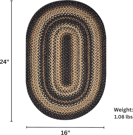 Kilimanjaro Black and Tan Jute Braided Oval Rugs, 16x24 - Warm Primitive Decor, Perfect for Laundry Rooms, Bathrooms and Entryways - Durable and Easy to Clean