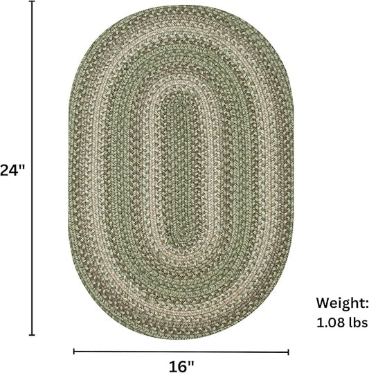 Grassland Country Braided Oval Rugs 16x24 - Braided Green Jute Rug for Kitchen and Entryway