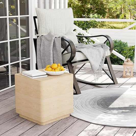 COSIEST 14.4" Outdoor Side Table, Rectangular Concrete End Table for Patio Small Outdoor Coffe Tables, Garden Stool Accent Table for Livingroom, Porch, Deck, Balcony & Beach,Sandy Yellow