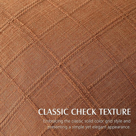 Foindtower Set of 2 Decorative Linen Check Throw Pillow Covers Neutral Farmhouse Vintage Cushion Covers Modern Boho Home Decor for Sofa Chair Couch Bedroom Living Room Outdoor,22×22 Inch,Orange
