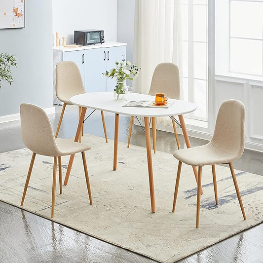 FurnitureR Dining Chairs Set of 4, Upholstered Fabric Armless Dining Room Seating, Side Chair Mid-Back with Metal Legs for Kitchen Living Room Bedroom, Light Beige