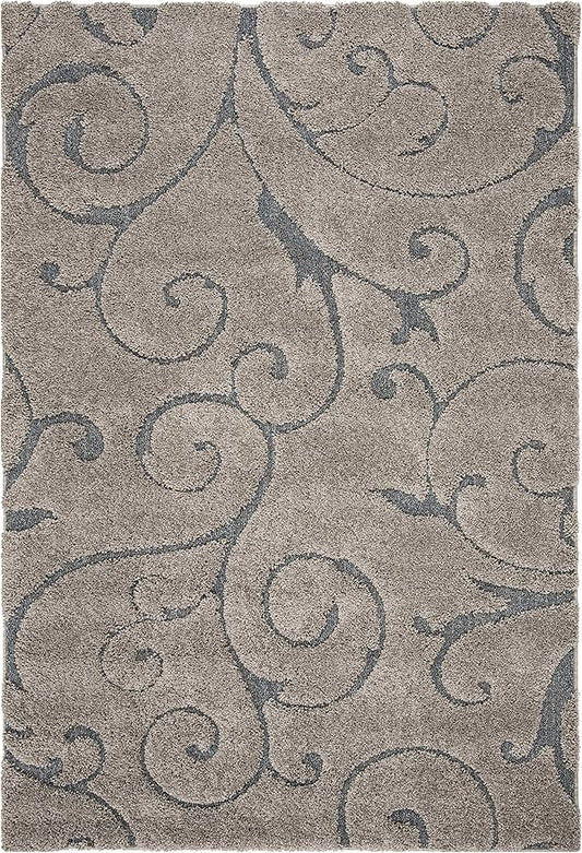 SAFAVIEH Area Rug 8x10 - Florida Shag Collection - Large - Grey & Light Blue, Scroll Design, Non-Shedding & Easy Cleaning, Plush Thick Pile, Ideal for Living Room, Bedroom, Dining Space (SG455-1160)
