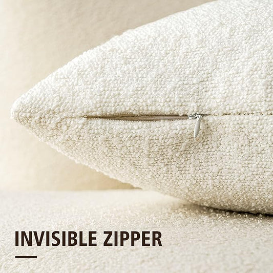 Foindtower Pack of 2 Textured Boucle Throw Pillow Covers Accent Solid Lumbar Pillow Cases Cozy Soft Decorative Couch Cushion Case for Chair Sofa Bedroom Living Room Home Decor, 12 x 20 Inch,White