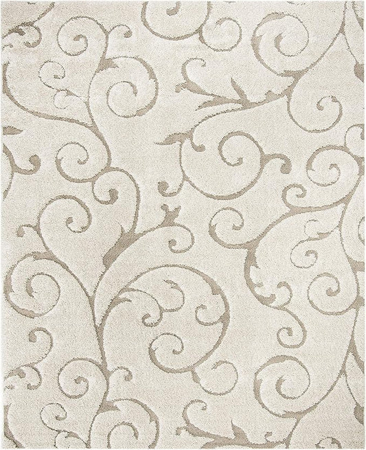 SAFAVIEH Area Rug 8x10 - Florida Shag Collection - Large - Cream & Beige, Scroll Design, Non-Shedding & Easy Cleaning, Plush Thick Pile, Ideal for Living Room, Bedroom, Dining Space (SG455-1113)