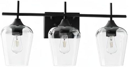 VONLUCE Bathroom Vanity Light, 3 Light Bathroom Light Fixture Over Mirror, Bathroom Wall Lamp with Clear Glass, Modern Black Vanity Lighting fixtures for Bathroom, Bedroom, Hallway