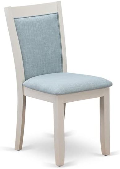 East West Furniture X077MZ015-6 6 Piece Dining Table Set Contains a Rectangle Kitchen Table with X-Legs and 4 Baby Blue Linen Fabric Upholstered Chairs with a Bench, 40x72 Inch, Multi-Color