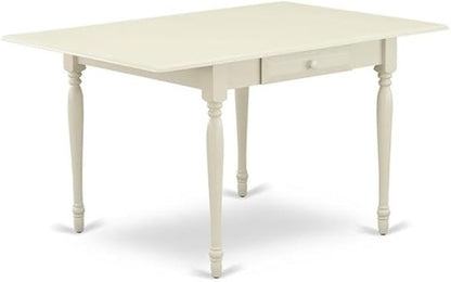 East West Furniture MZNO5-LWH-W 5 Piece Kitchen Table & Chairs Set Includes a Rectangle Dining Table with Dropleaf and 4 Dining Room Chairs, 36x54 Inch, Linen White