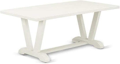 East West Furniture V027VE005-6 6 Piece Dining Table Set Contains a Rectangle Dining Room Table with V-Legs and 4 Grey Linen Fabric Parson Chairs with a Bench, 40x72 Inch, Multi-Color