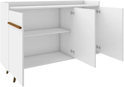 Manhattan Comfort Bradley Buffet Cabinet with Storage, Mid Century Modern Sideboard with 4 Shelves and Soft Close Doors, TV Stand Media Console for up to 50" Screens, 53.54" Long, White