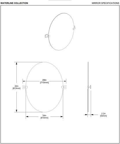 Gatco 5589LG Waterline Frameless Oval Mirror, 32 Inch, Chrome