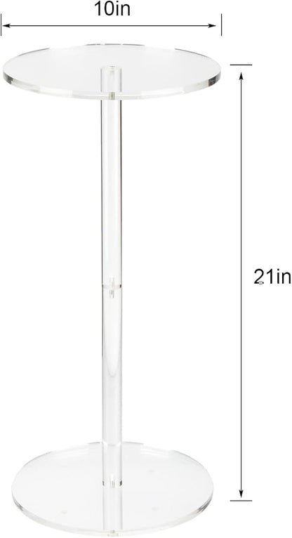Acrylic Drink End Table, Clear Drink Table for Small Spaces with Anti-Slip Pads, 9.8" Round Modern Side Coffee Table for Living Room/Bedroom/Bathroom/Office/Outdoor/Business (Acrylic, Clear)