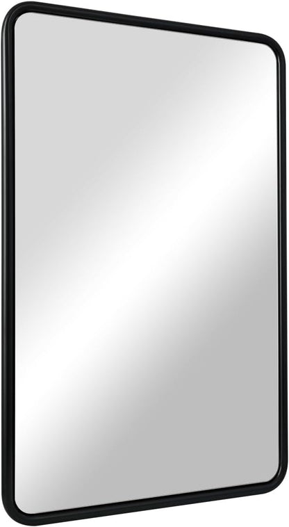 ANDY STAR Bathroom Mirror, 24x36 Inch Stainless Steel Metal Frame Black Rectangle Bathroom Mirror for Over Sink, Modern Rounded Corner Black Vanity Mirrors for Wall, Hangs Horizontally or Vertically