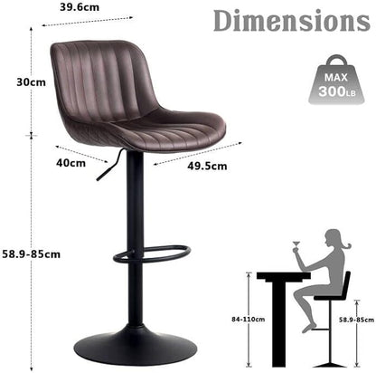 YOUNUOKE Counter Height Bar Stools Set of 2, Adjustable Swivel Stool Chairs with Back, Brown Faux Leather Upholstered, Mid-Century Modern Barstools for Kitchen Island, Dining Room, Home Bar, Bistro
