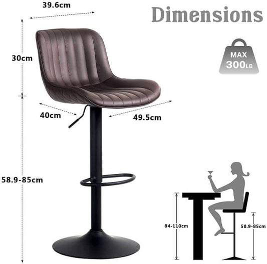 YOUNUOKE Counter Height Bar Stools Set of 2, Adjustable Swivel Stool Chairs with Back, Brown Faux Leather Upholstered, Mid-Century Modern Barstools for Kitchen Island, Dining Room, Home Bar, Bistro