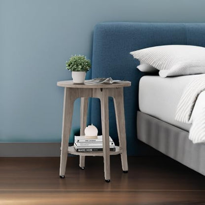 VASAGLE Side Table, Small Round End Table with Lower Shelf, Nightstand for Small Spaces, Living Room, Bedroom, Greige ULET283T02
