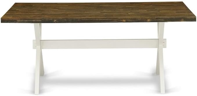 East West Furniture X077MZ001-6 6 Piece Kitchen Table Set Contains a Rectangle Dining Table with X-Legs and 4 Cream Linen Fabric Parson Chairs with a Bench, 40x72 Inch, Multi-Color